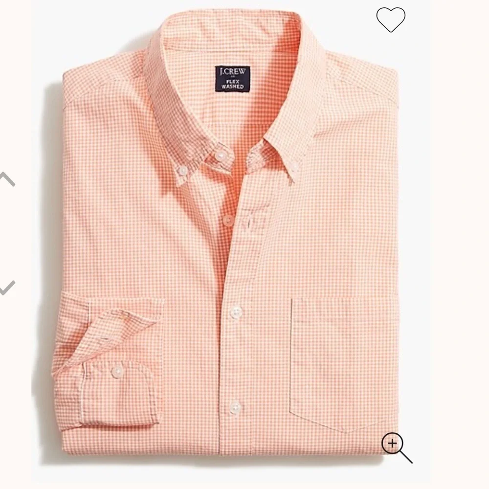 J. Crew Men's Gingham Flex Long Sleeve Button Down Slim Cut Shirt Peach/White L